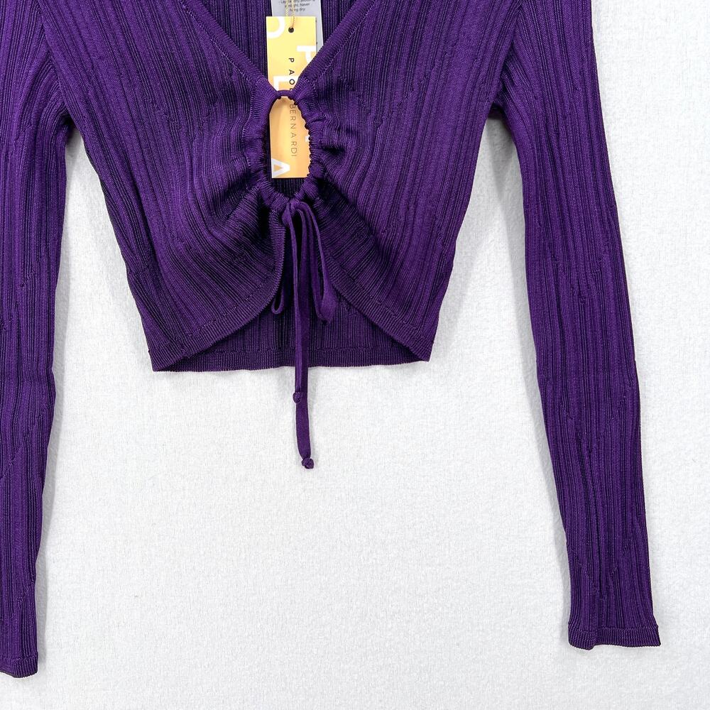 PAOLA BERNARDI Andressa Cropped Cardigan XS Purple Sparkle Knit Long Sleeve NEW - Picture 7 of 13